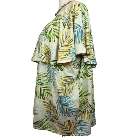 Catherines Popover Cape Top Women's 3X Tropical Leaf Relaxed Vacation Resortwear - Picture 2 of 7